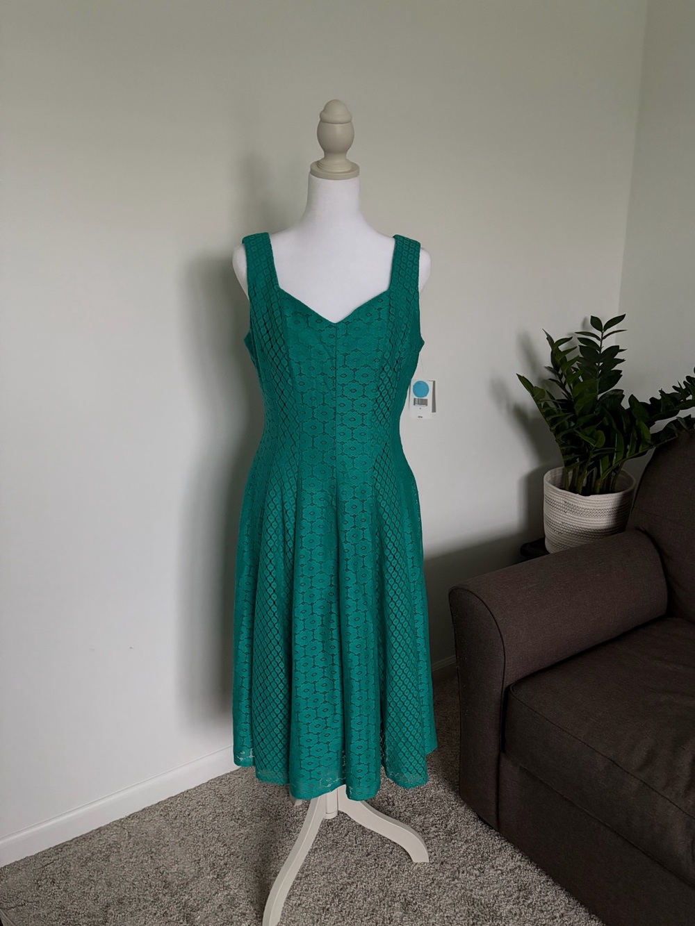 Danny & Nicole Teal Lace Fit-and-Flare Dress